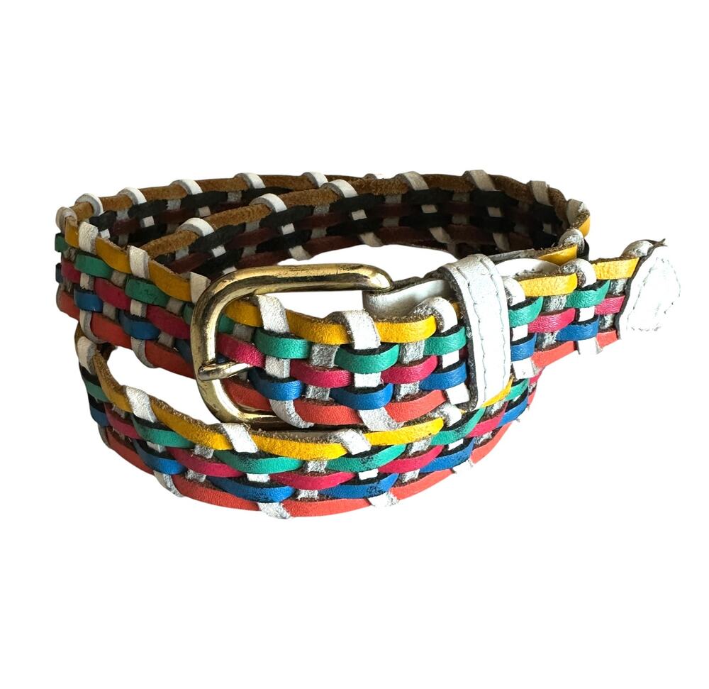 Argentina Woven Leather Belt Womens Medium/Large Multicolor Rainbow Vibrant